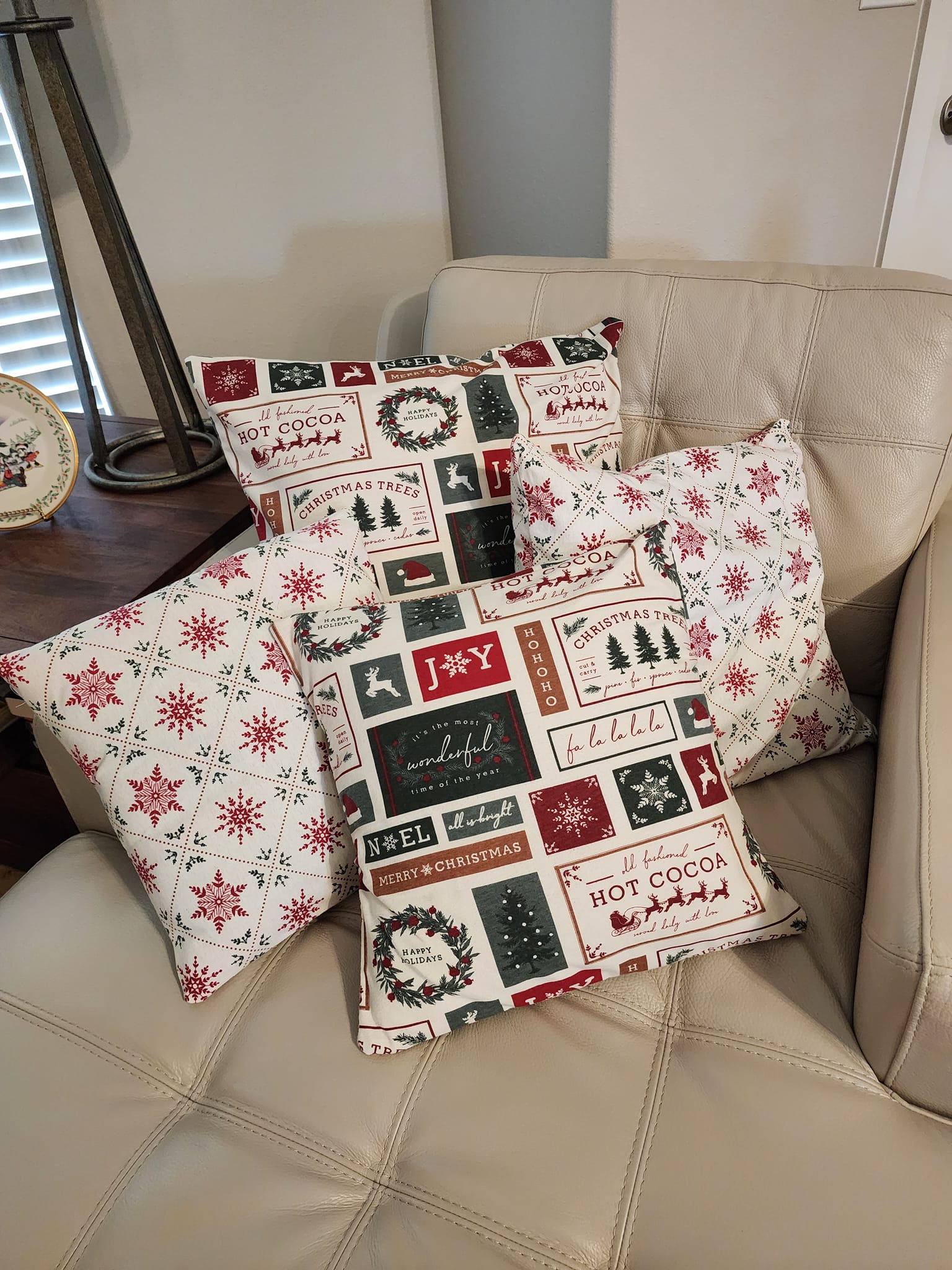 Handmade kitchen crafts including cutting boards and towels